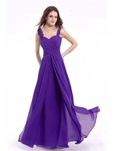 New Style Purple Evening Dress Prom and For with Hand Made Flower Straps Sleeveless Zipper