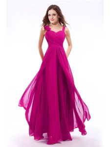 Straps Straps Chiffon Sleeveless Floor Length Prom Dress and Hand Made Flower