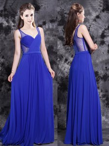 Royal Blue V-neck Side Zipper Beading Prom Evening Gown Sleeveless