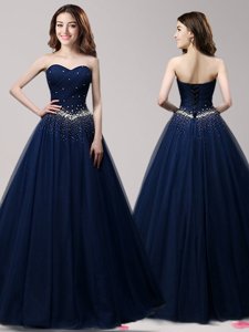 Tulle Sleeveless Floor Length Prom Gown and Beading