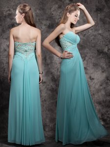 Stylish Sleeveless Floor Length Appliques Zipper Evening Dress with Aqua Blue