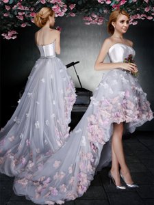 Glorious Strapless Sleeveless Zipper Grey Tulle