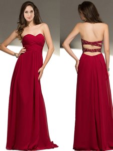 New Style Red Criss Cross Prom Party Dress Beading Sleeveless Floor Length
