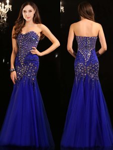 Suitable Floor Length Mermaid Sleeveless Royal Blue Zipper