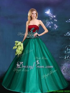 High Class Dark Green Quince Ball Gowns Prom and Party and For withAppliques Strapless Sleeveless Lace Up