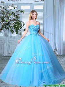 Simple Sleeveless Appliques Lace Up Ball Gown Prom Dress