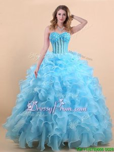 Simple Sleeveless Lace Up Floor Length Appliques and Ruffles Quince Ball Gowns