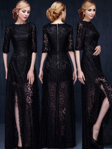 Scoop Half Sleeves Zipper Black Lace