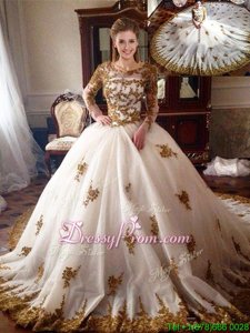 Fabulous Long Sleeves Chapel Train Appliques Zipper Sweet 16 Dress