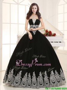 Hot Selling Beading and Appliques Quinceanera Gowns Black Lace Up Sleeveless Floor Length