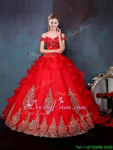 Fantastic Red Sleeveless Floor Length Beading and Appliques and Ruffles Lace Up Sweet 16 Quinceanera Dress
