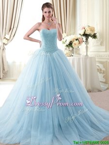 New Arrival Sweetheart Sleeveless Lace Up Vestidos de Quinceanera Light Blue Tulle
