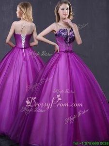 Extravagant Purple Lace Up Vestidos de Quinceanera Beading and Appliques Sleeveless Floor Length