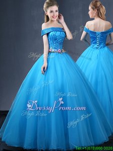 High Quality Baby Blue Lace Up Sweet 16 Quinceanera Dress Beading and Appliques Sleeveless Floor Length