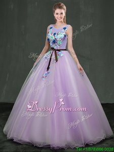 Graceful Floor Length Lavender Quinceanera Gown Scoop Sleeveless Lace Up