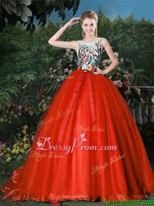 Customized Sleeveless Brush Train Zipper Appliques and Belt Quince Ball Gowns