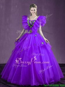 Dramatic Sweetheart Sleeveless Organza Sweet 16 Quinceanera Dress Appliques and Ruffles Lace Up