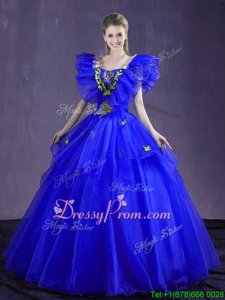 Lovely Spring and Summer and Fall and Winter Organza Sleeveless Floor Length Quince Ball Gowns andAppliques and Ruffles