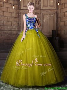 Affordable Olive Green Sleeveless Tulle Lace Up 15 Quinceanera Dress forMilitary Ball and Sweet 16 and Quinceanera