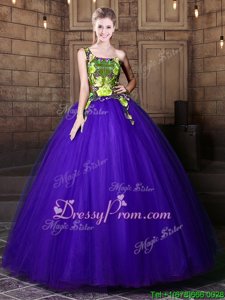 Excellent One Shoulder Sleeveless Tulle Quinceanera Dresses Pattern Lace Up