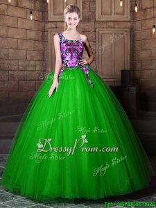 Flirting Spring Green Sleeveless Tulle Lace Up Ball Gown Prom Dress forMilitary Ball and Sweet 16 and Quinceanera