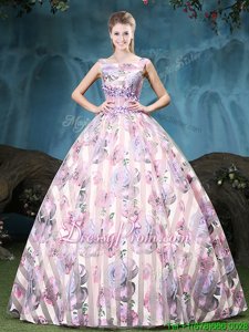 Customized Multi-color Sleeveless Floor Length Appliques and Pattern Lace Up 15th Birthday Dress
