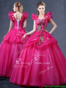 Luxurious Floor Length Ball Gowns Sleeveless Fuchsia Vestidos de Quinceanera Lace Up