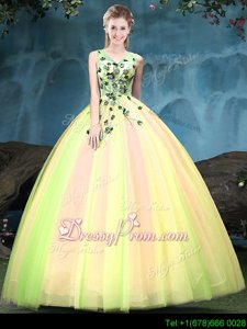 Spectacular Multi-color Sleeveless Appliques Floor Length Quinceanera Dresses