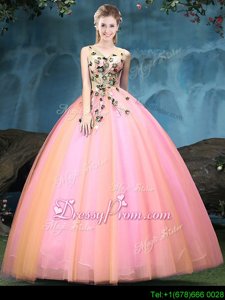 Modest Multi-color Sleeveless Appliques Floor Length Vestidos de Quinceanera