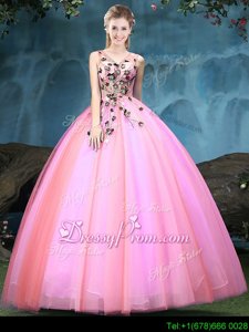 Dazzling Multi-color V-neck Neckline Appliques Quinceanera Gowns Sleeveless Lace Up
