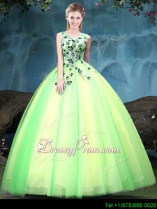 Stylish Multi-color Tulle Lace Up Quinceanera Dress Sleeveless Floor Length Appliques
