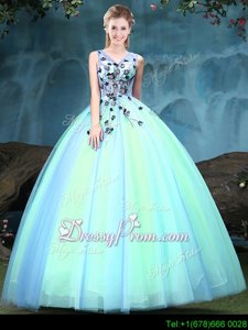 Sexy Sleeveless Lace Up Floor Length Appliques Ball Gown Prom Dress
