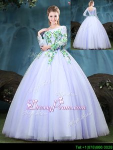 New Arrival Spring and Summer and Fall and Winter Tulle Long Sleeves Floor Length Quinceanera Dress andAppliques