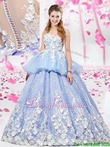 Eye-catching Organza and Tulle Scoop Sleeveless Lace Up Lace and Appliques Sweet 16 Dresses inLavender