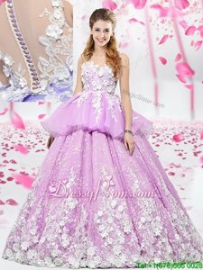 Dynamic Floor Length Ball Gowns Sleeveless Lilac 15th Birthday Dress Lace Up