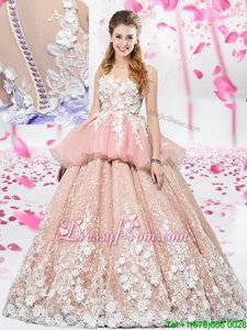 Hot Selling Floor Length Ball Gowns Sleeveless Pink Quinceanera Dress Lace Up