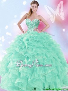 Apple Green Sweetheart Lace Up Beading and Ruffles Sweet 16 Quinceanera Dress Sleeveless