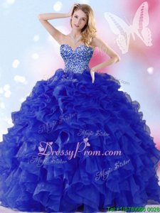 Free and Easy Royal Blue Sweetheart Neckline Beading and Ruffles Quinceanera Gown Sleeveless Lace Up