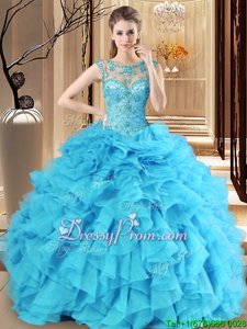 Graceful Sleeveless Beading and Ruffles Lace Up Ball Gown Prom Dress