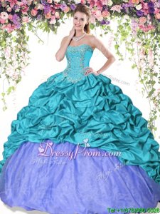 Beautiful Ball Gowns Ball Gown Prom Dress Turquoise and Lavender Sweetheart Taffeta Sleeveless Floor Length Lace Up