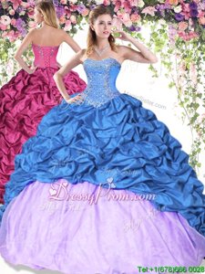 High End Blue and Lilac Ball Gowns Sweetheart Sleeveless Taffeta Floor Length Lace Up Pick Ups Sweet 16 Quinceanera Dress