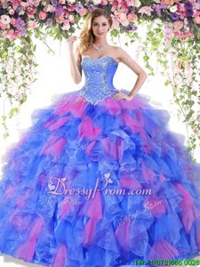 Hot Sale Beading and Ruffles 15 Quinceanera Dress Baby Blue Lace Up Sleeveless Floor Length
