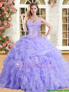 Admirable Lavender Lace Up Sweet 16 Quinceanera Dress Beading and Appliques and Ruffles Sleeveless Floor Length