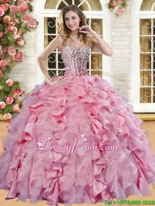Luxurious Baby Pink Sweetheart Neckline Beading and Ruffles 15 Quinceanera Dress Sleeveless Lace Up