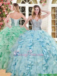 Charming Sweetheart Sleeveless Lace Up Quinceanera Gown Light Blue Organza and Taffeta