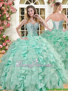Dramatic Sweetheart Sleeveless Organza and Taffeta Quinceanera Gowns Beading and Ruffles Lace Up