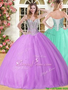 Customized Floor Length Lace Up Quinceanera Dresses Lilac and In forMilitary Ball and Sweet 16 and Quinceanera withBeading