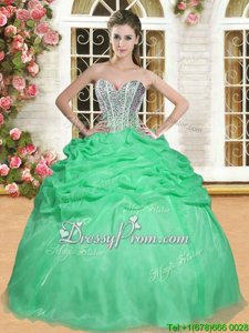 Perfect Spring Green Ball Gowns Beading Sweet 16 Dresses Lace Up Organza Sleeveless Floor Length