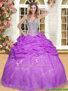 Eggplant Purple Sleeveless Beading and Pick Ups Floor Length Sweet 16 Quinceanera Dress