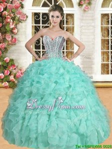Lovely Apple Green Sweetheart Neckline Beading and Ruffles Quinceanera Dresses Sleeveless Lace Up